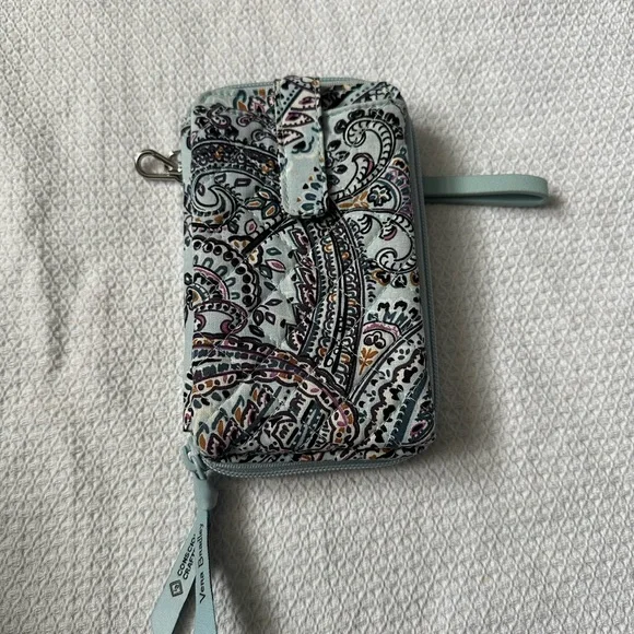 Vera Bradley Paisley RFID Zip Card Holder Wristlet Wallet Blue 7” x 4.5” - Picture 6 of 7